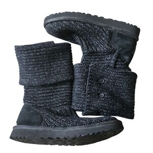 UGG Australia Sz 7 Classic Cardy Black Knit Convertible Winter Boots #1876